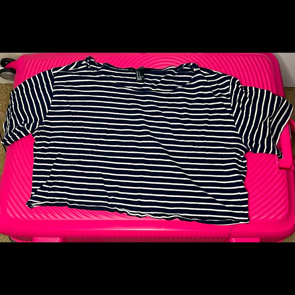 Navy blue & white stripes crop top